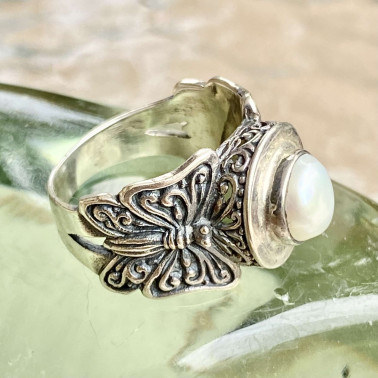 RR 13982 PL-(HANDMADE 925 BALI STERLING SILVER RING WITH PEARL)